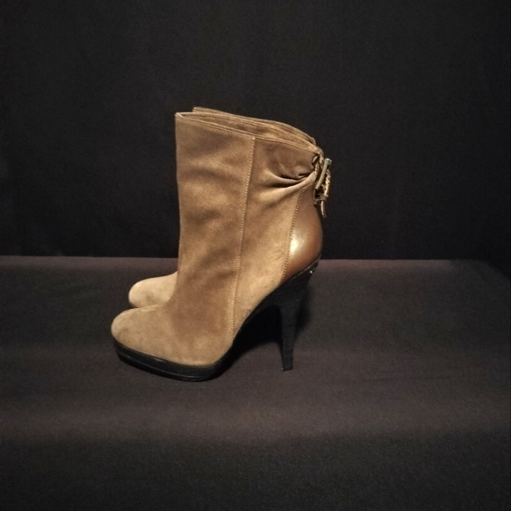 Michael Kors Grey-Taupe Suede High Heel Stiletto Ankle Leather Boots (Size 7)
